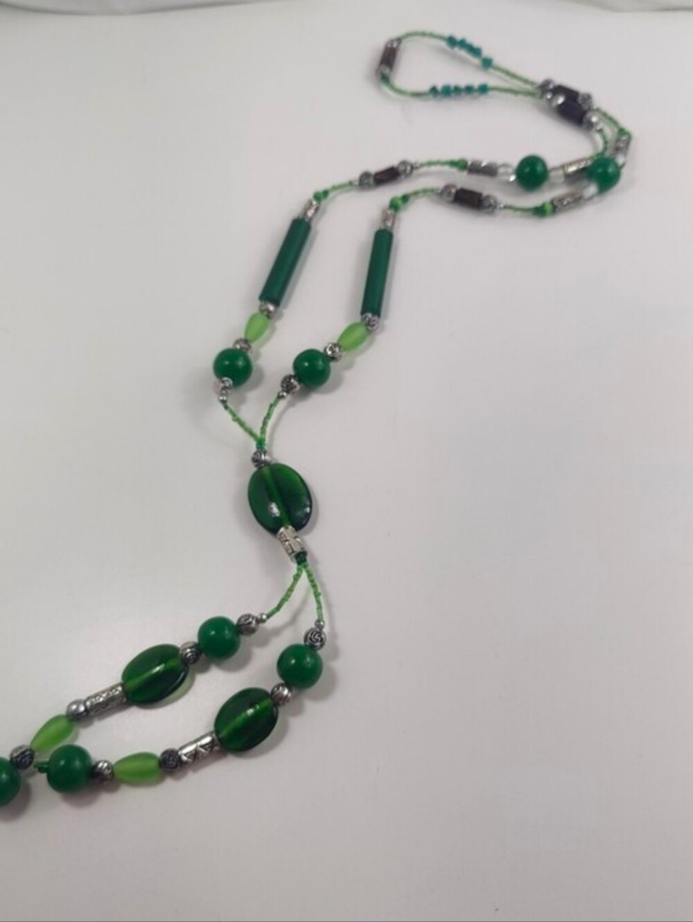 Boho Green Layered Necklace Bundle Jade Agate Jasper Glass Beads Artisan 3 Pc - Picture 14 of 16
